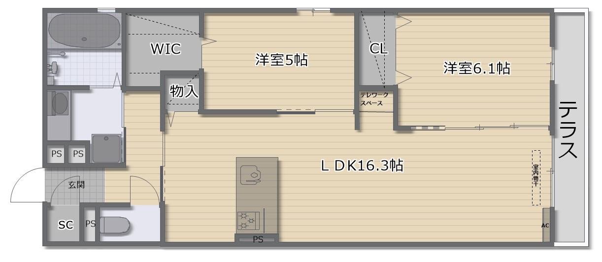 ラ・ミアカーサDUE(2LDK/1階)の間取り写真