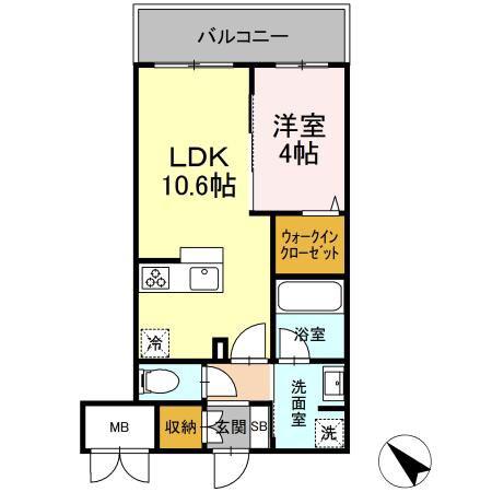 ゲートレジデンス鶴見(1LDK/2階)の間取り写真