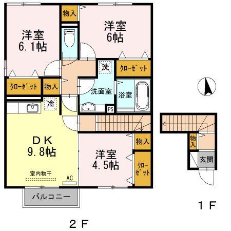 コンフォール C(3DK/2階)の間取り写真