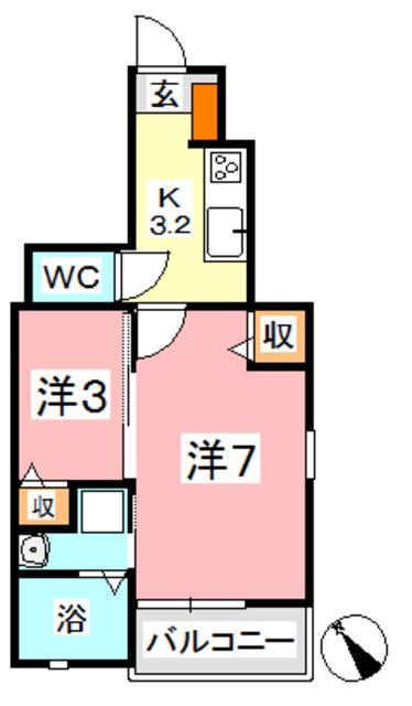 グレイス茶屋町駅前B棟(1SK/1階)の間取り写真