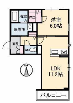 ベレオ花尻(1LDK/3階)の間取り写真