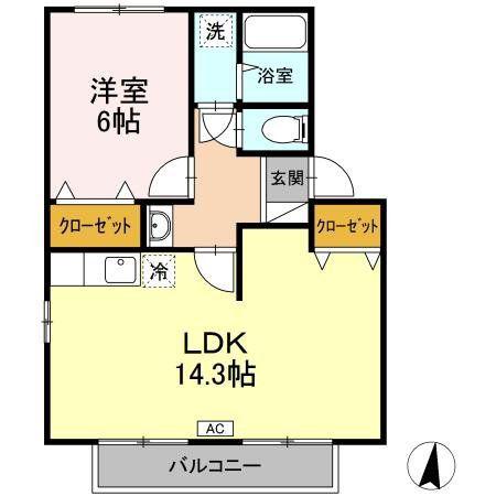 リブレスト鈎取III(1LDK/1階)の間取り写真