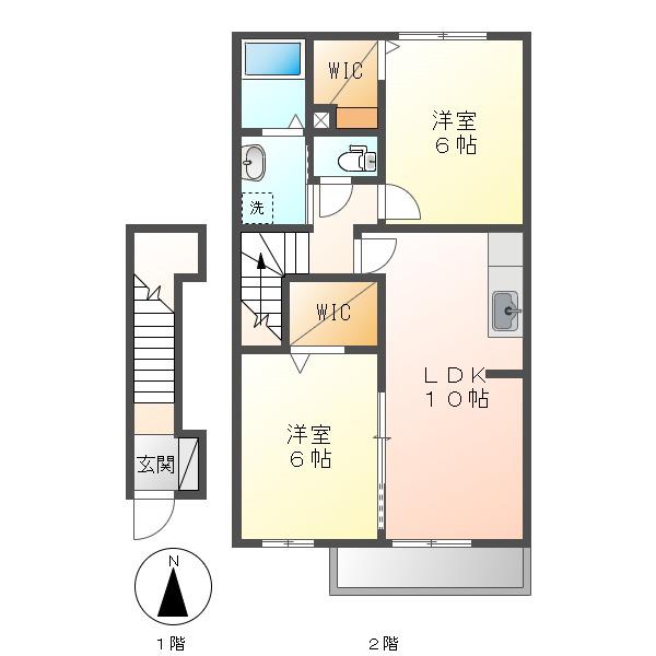 エスペランザB(2LDK/2階)の間取り写真