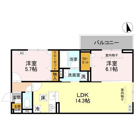 RAFFINE宿郷(2LDK/1階)の間取り写真