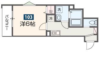 MELDIA福生Ⅱ(1K/1階)の間取り写真