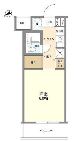 ポート旗の台(ワンルーム/2階)の間取り写真