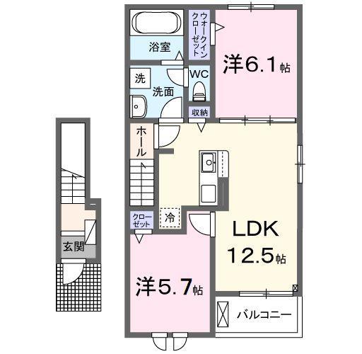 スカイヒルズII(2LDK/2階)の間取り写真
