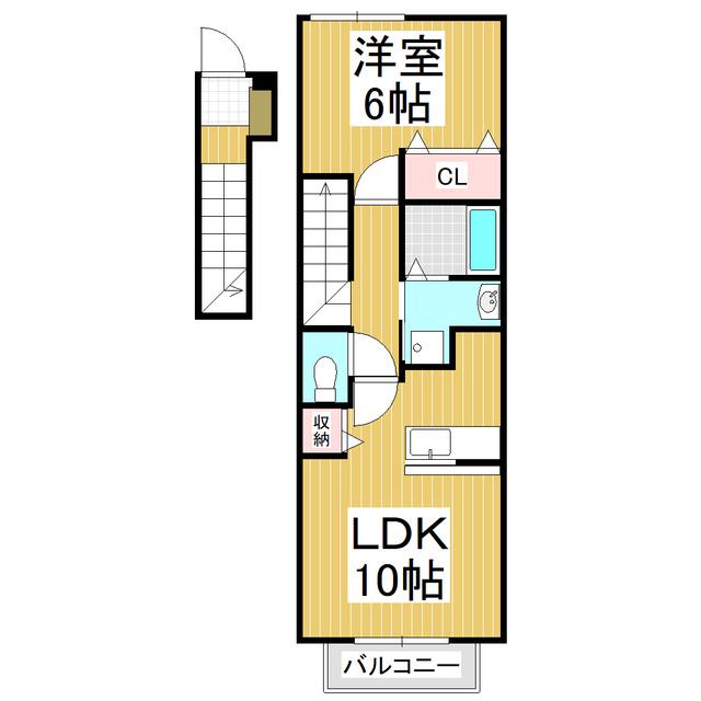 JR中央線 塩尻駅 徒歩25分 2階建 築20年(1LDK/2階)の間取り写真