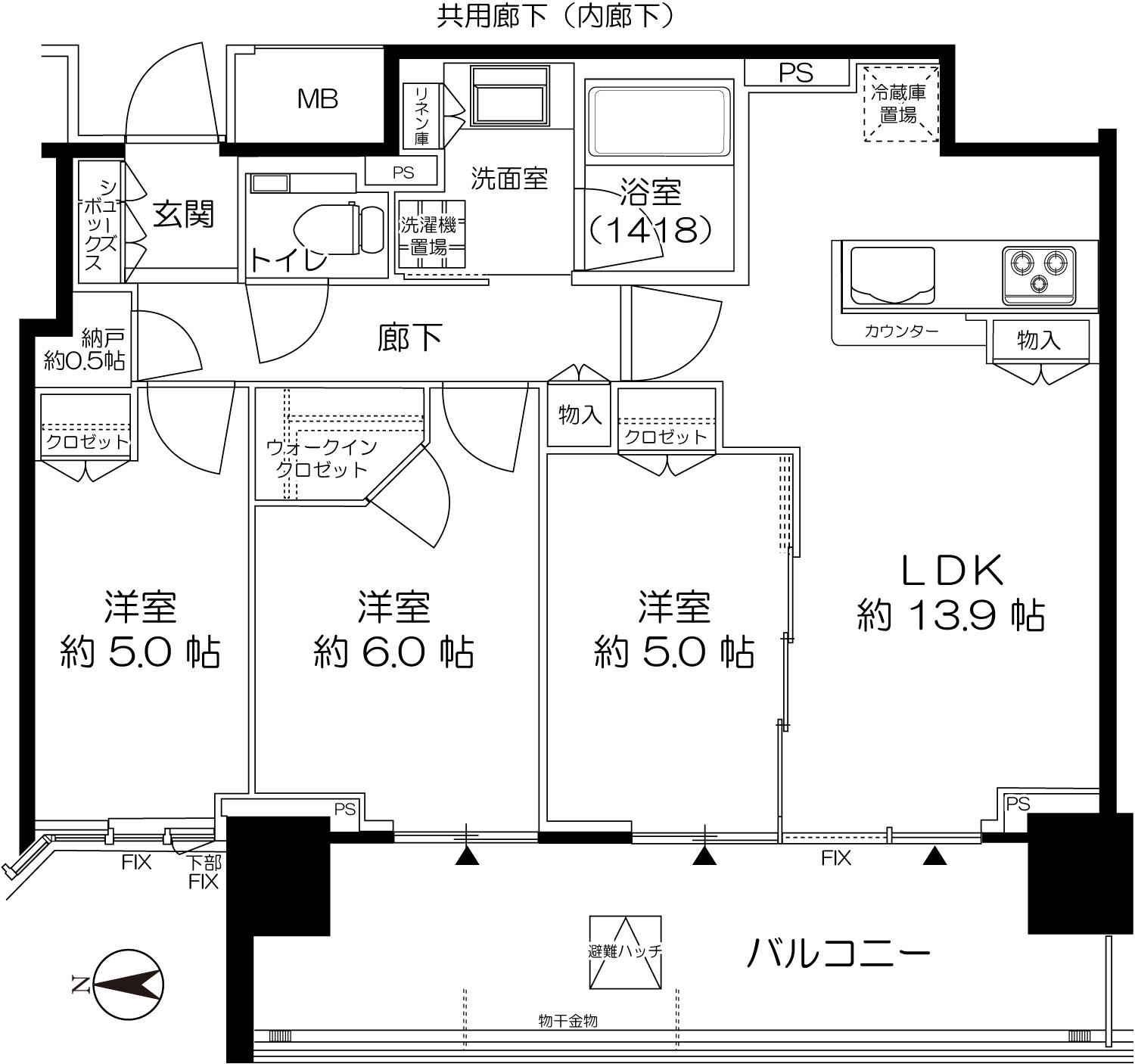シティタワー東梅田パークフロント(3LDK/28階)の間取り写真