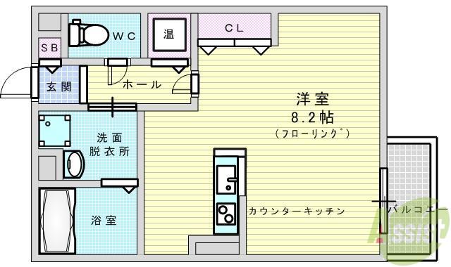 フラットヒル服部A(ワンルーム/1階)の間取り写真