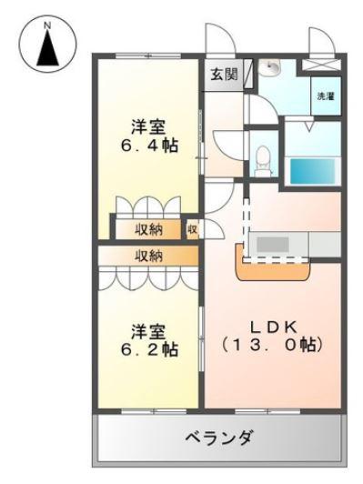 プリオール西野 壱番館(2LDK/2階)の間取り写真