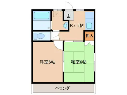 グリーンハイツ末広(2K/2階)の間取り写真