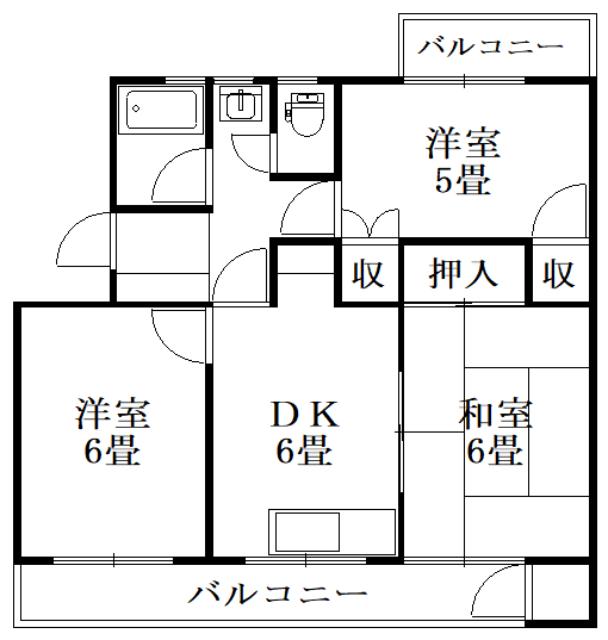 第二阿波ビル(3DK/2階)の間取り写真