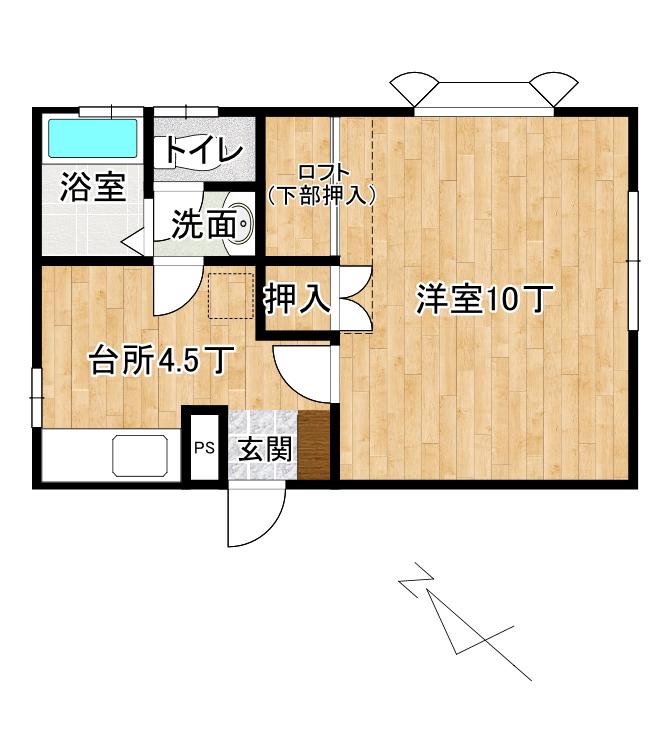 フリーダムスペースB(1DK/2階)の間取り写真