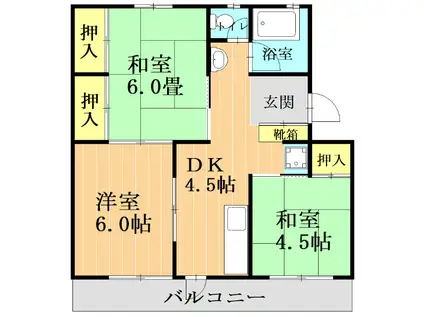 春日団地2号棟(3DK/2階)の間取り写真