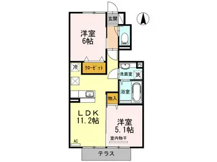 ウィット・サンセリエ(2LDK/1階)の間取り写真