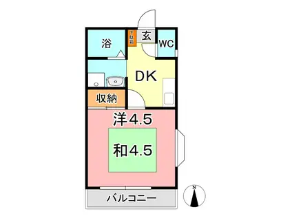 デュエル倉敷 II(1K/2階)の間取り写真