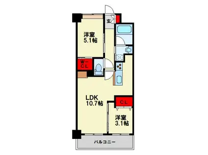 コンダクトレジデンスJINYAMA(2LDK/2階)の間取り写真