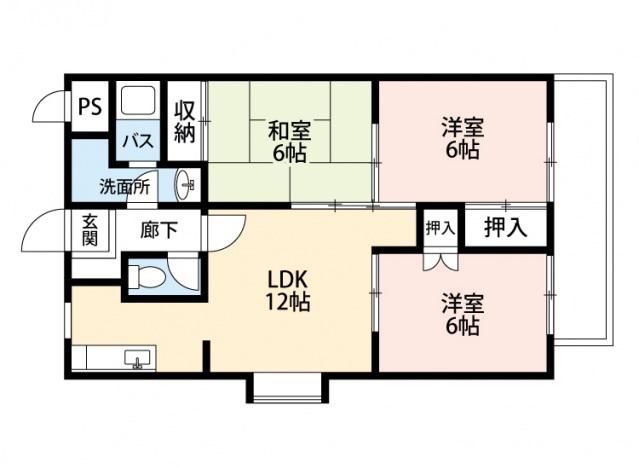 ベージュ大木(3LDK/3階)の間取り写真