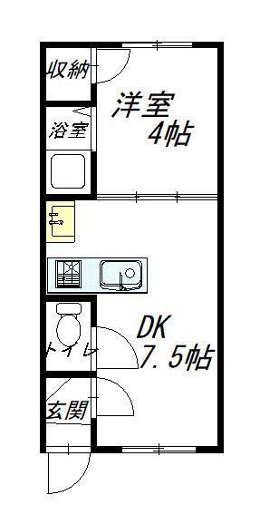 ベルコートハウス(1DK/2階)の間取り写真