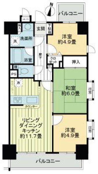 ライオンズマンション本川越駅前(3LDK/11階)の間取り写真