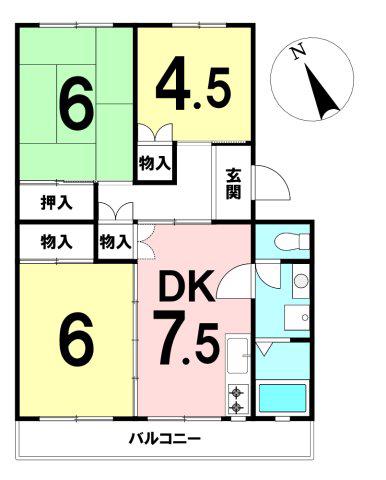 西部郊外マンション 湘南鷹取台P棟(3DK/2階)の間取り写真