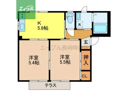 ドミール(2K/2階)の間取り写真