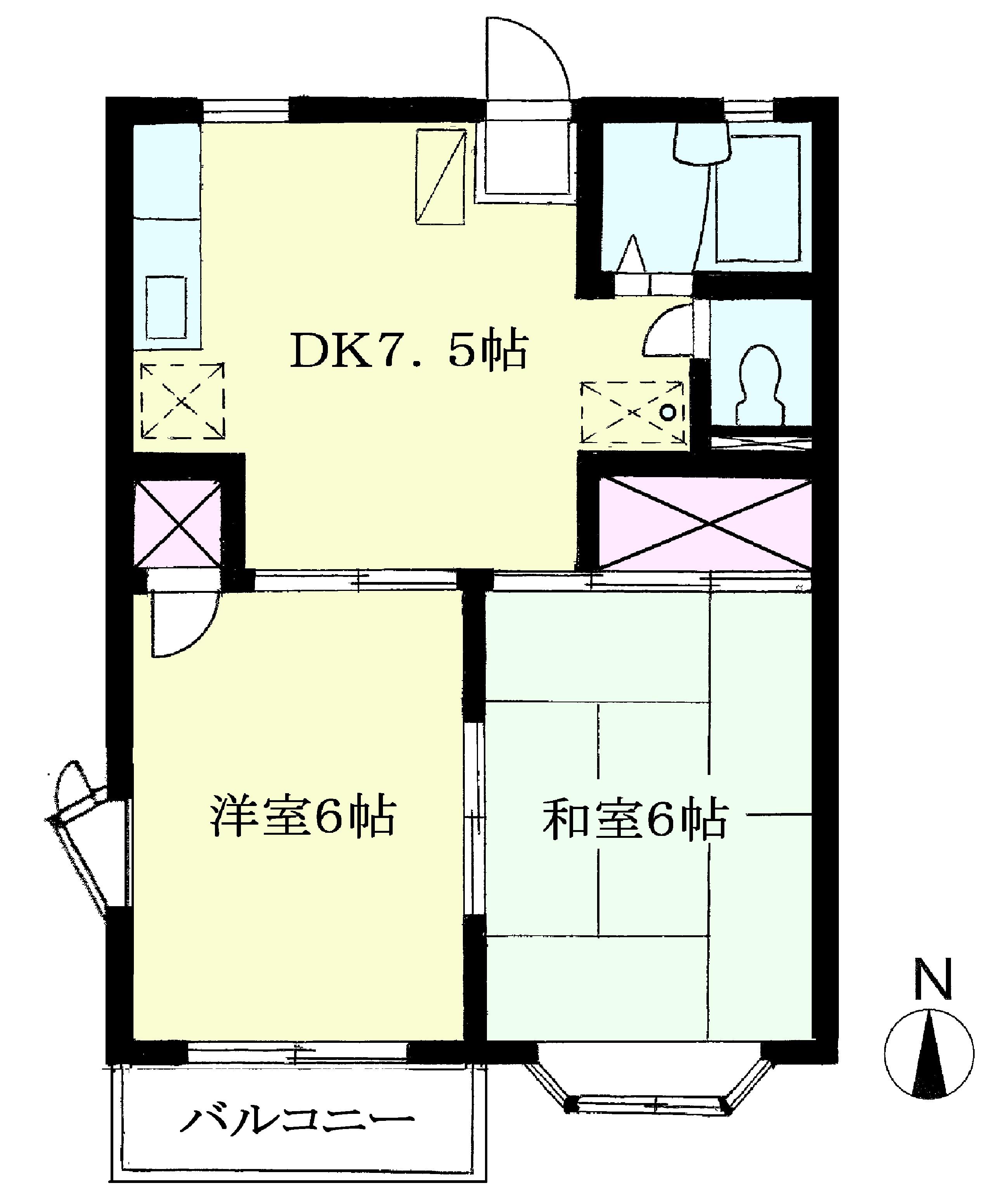 ブリリアントさがみ野(2DK/1階)の間取り写真