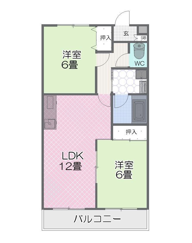 グリーンロード草間(2LDK/2階)の間取り写真