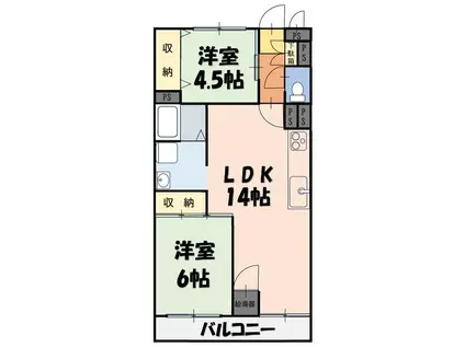 シャンボール読売ランド前2(2LDK/2階)の間取り写真