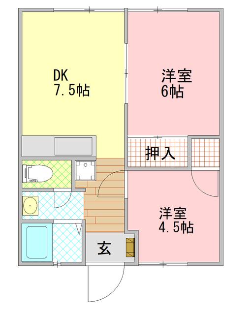 陽だまりの春風テラス(2DK/1階)の間取り写真