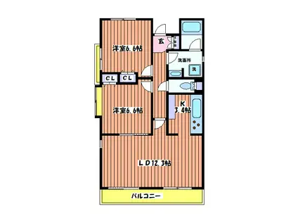ラナイグレイス国立(2LDK/2階)の間取り写真
