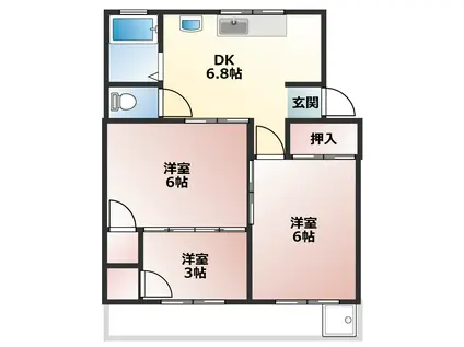 佃マンションB棟(3LDK/2階)の間取り写真