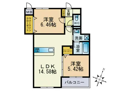 ウィステリア(2LDK/2階)の間取り写真