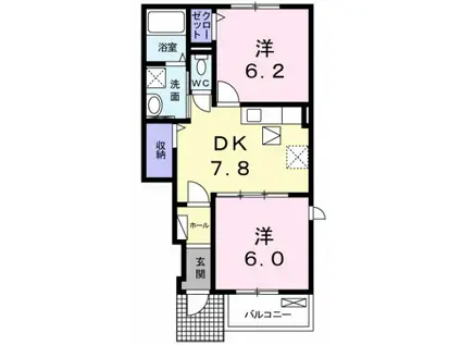 ラ・ヴィーニュ瀬戸(2DK/1階)の間取り写真