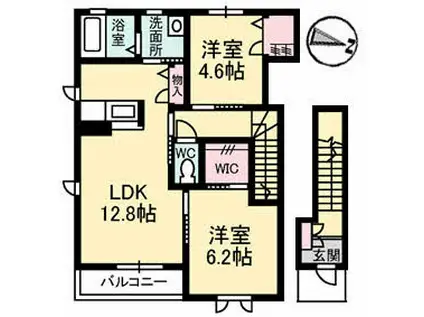 パルタージュ B棟(2DK/2階)の間取り写真