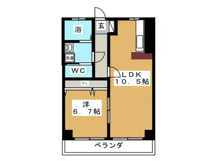 レジデンス大岡(1LDK/2階)の間取り写真