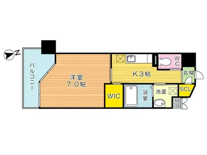 ウイングス重住(1K/9階)の間取り写真