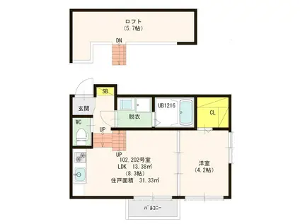エスクラス井尻(1LDK/2階)の間取り写真