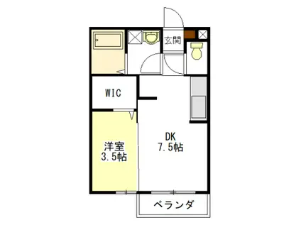 スプランドゥールA棟・B棟(1DK/2階)の間取り写真