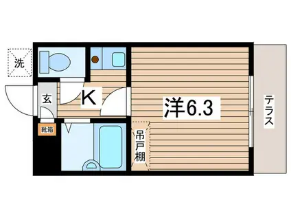 ハイブリッジ高田(1K/1階)の間取り写真