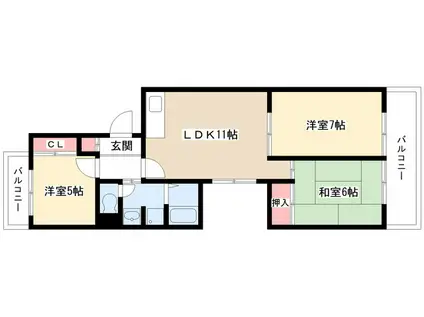 アーバンドエル猪高台(3LDK/1階)の間取り写真