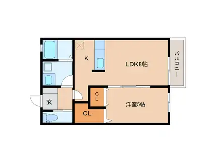 カーサ薬師堂(1LDK/2階)の間取り写真