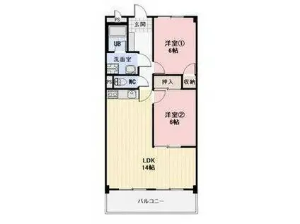 ラ リヴィエール(2LDK/1階)の間取り写真