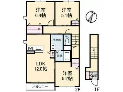 グリーンメゾン(3LDK/2階)の間取り写真