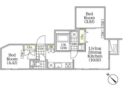 BRICK RESIDENCE 目黒本町ブリックレジデンスメグロホン(2LDK/4階)の間取り写真