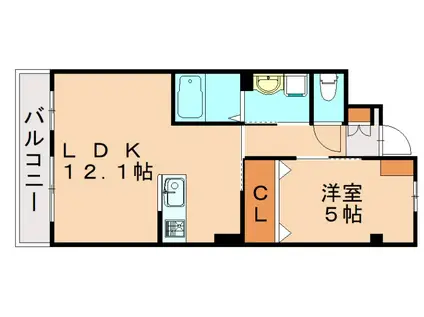 前原北2丁目(1LDK/3階)の間取り写真