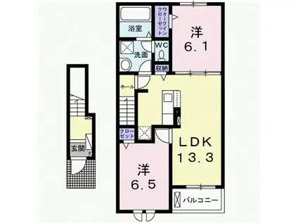 ドリームコート御代田B(2LDK/2階)の間取り写真