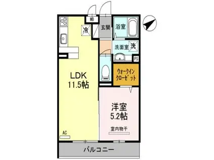 リヴェールⅡ(1LDK/1階)の間取り写真