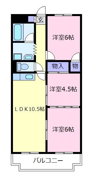 土師ハイツ(3LDK/3階)の間取り写真